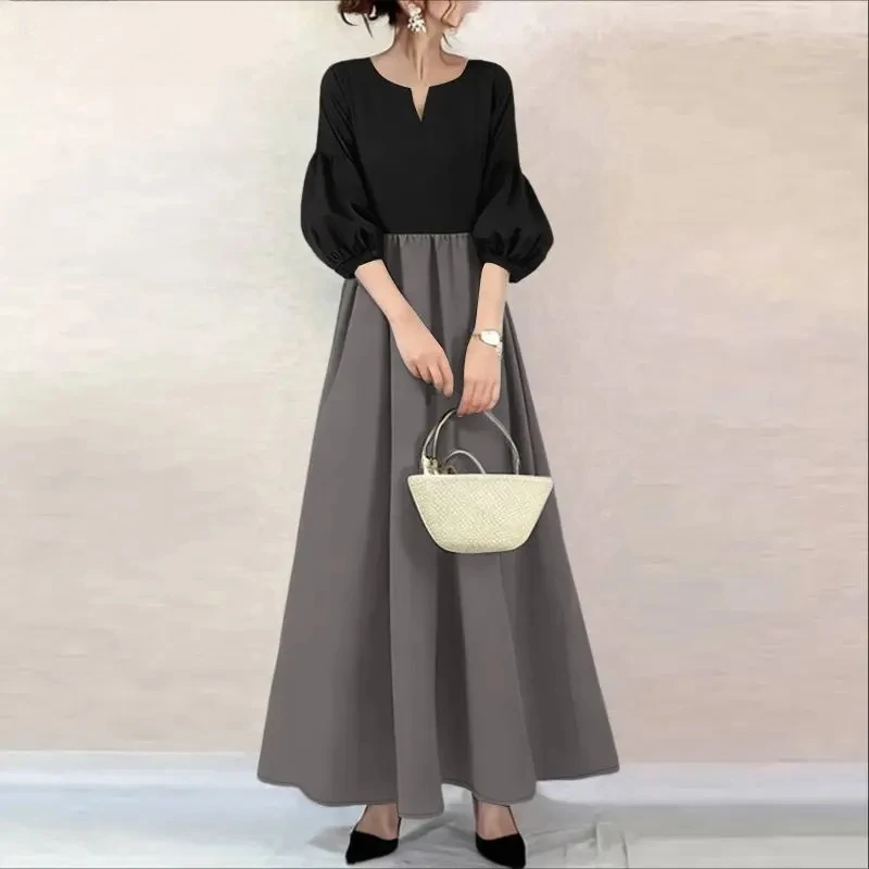Women's V-Neck Lantern Sleeve Maxi Dress Elegant High Waist A-Line Robes FemmeZANZEA Korean Style Contrast-Color Long Dresses
Women's V-Neck Lantern Sleeve Maxi Dress Elegant High Waist A-Line Robes FemmeZANZEA Korean Style Contrast-Color Long Dresses
