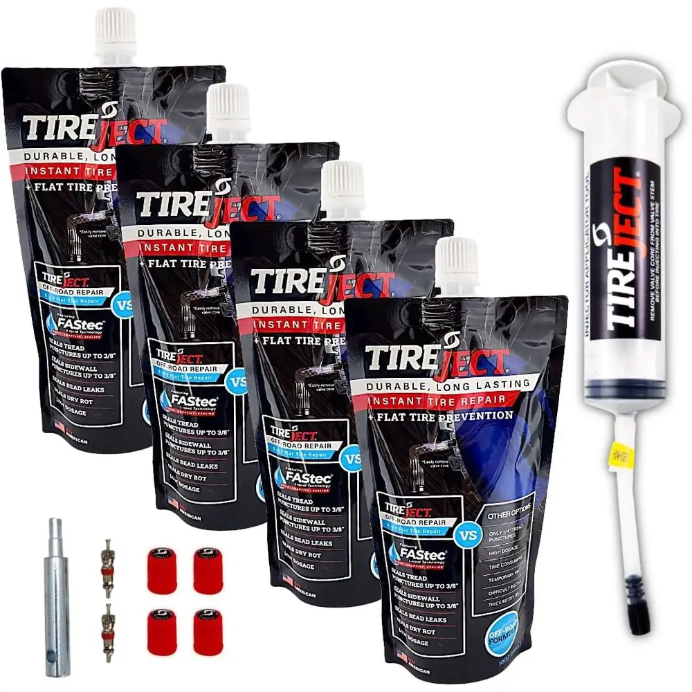 Universal 4-Tire Sealant Kit: Repairs Flats, Prevents Flats, Seals Punctures, Leaks, Dry Rot, Thorns, Nails, Screws (40oz)
Universal 4-Tire Sealant Kit: Repairs Flats, Prevents Flats, Seals Punctures, Leaks, Dry Rot, Thorns, Nails, Screws (40oz)