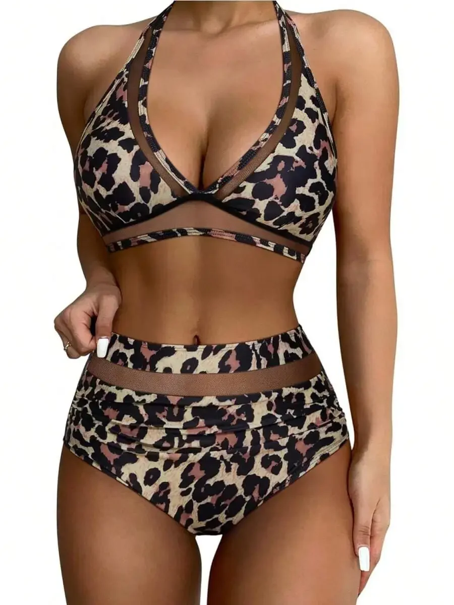 Women High Waist Leopard Print Mesh Bikini Set Tummy Control Two Piece Swimsuit
Women High Waist Leopard Print Mesh Bikini Set Tummy Control Two Piece Swimsuit