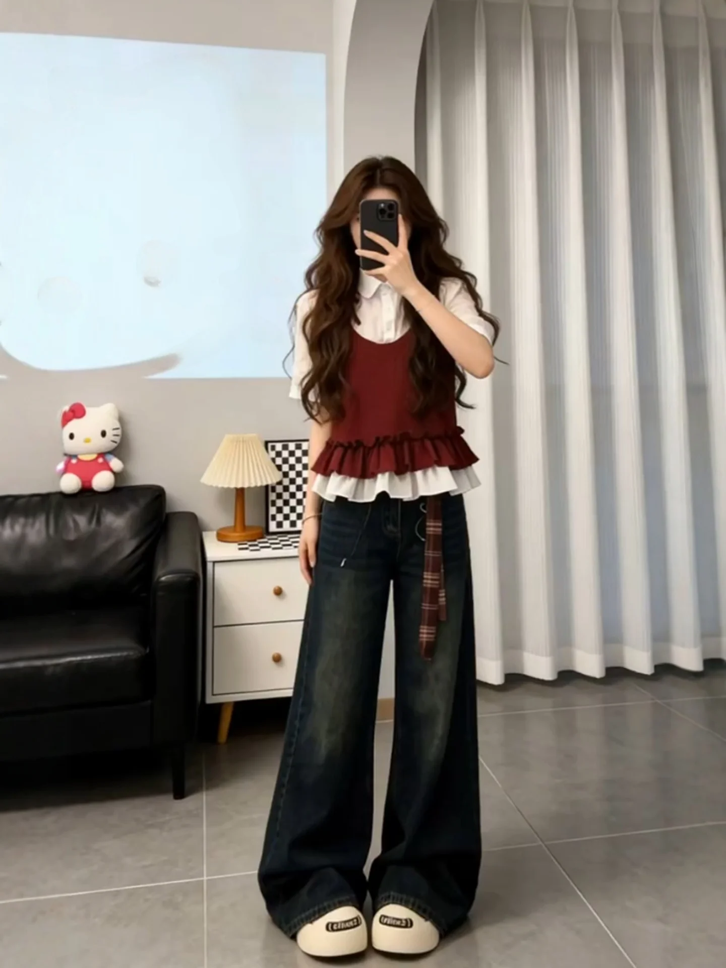 Summer Korean Style plus Size Women's Wide Leg Jeans Top Bottom Matching Set High Waist Loose Fit Shirt Polyester Fabric
Summer Korean Style plus Size Women's Wide Leg Jeans Top Bottom Matching Set High Waist Loose Fit Shirt Polyester Fabric