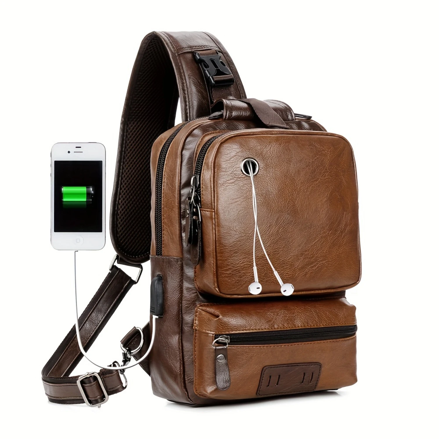 Vintage PU Leather Black Sling Crossbody Backpack for Men Women - Cycling Shoulder Bag
Vintage PU Leather Black Sling Crossbody Backpack for Men Women - Cycling Shoulder Bag