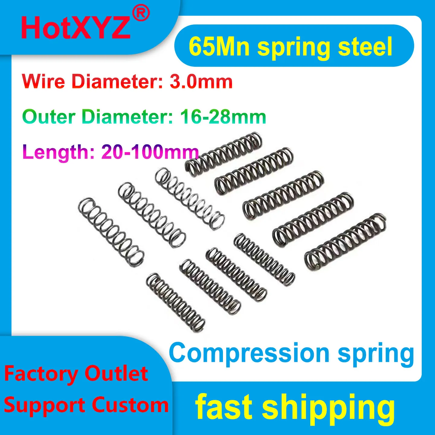 3.0mm Wire Diameter 2PCS 65Mn Spring Steel Compression Spring High Elasticity for Machinery & Home Appliances
3.0mm Wire Diameter 2PCS 65Mn Spring Steel Compression Spring High Elasticity for Machinery & Home Appliances