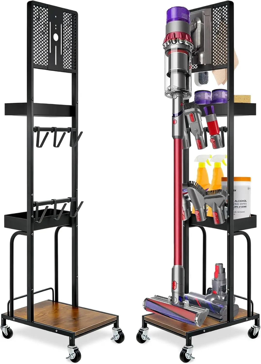 Vacuum Stand with Wheels & Pegboard, Heavy Duty Metal Floor Storage Bracket Organizer for Cordless Vacuums, 2 Baskets, Black
Vacuum Stand with Wheels & Pegboard, Heavy Duty Metal Floor Storage Bracket Organizer for Cordless Vacuums, 2 Baskets, Black