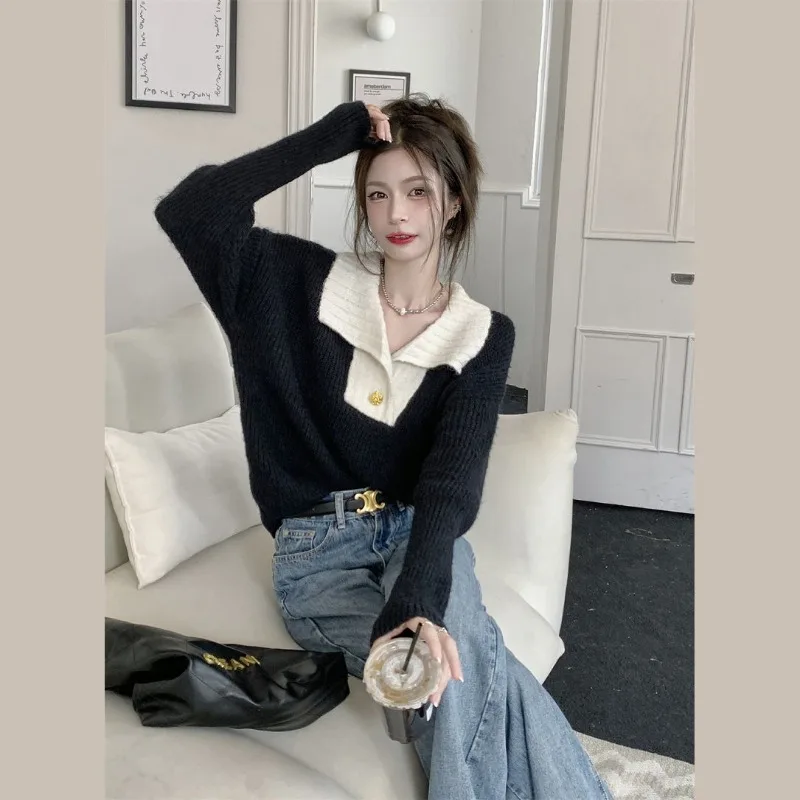 Lazy Style Color Collision Lapel Women's Sweater Spring and Autumn 2024 New Design Loose Niche Versatile Knitwear Female
Lazy Style Color Collision Lapel Women's Sweater Spring and Autumn 2024 New Design Loose Niche Versatile Knitwear Female