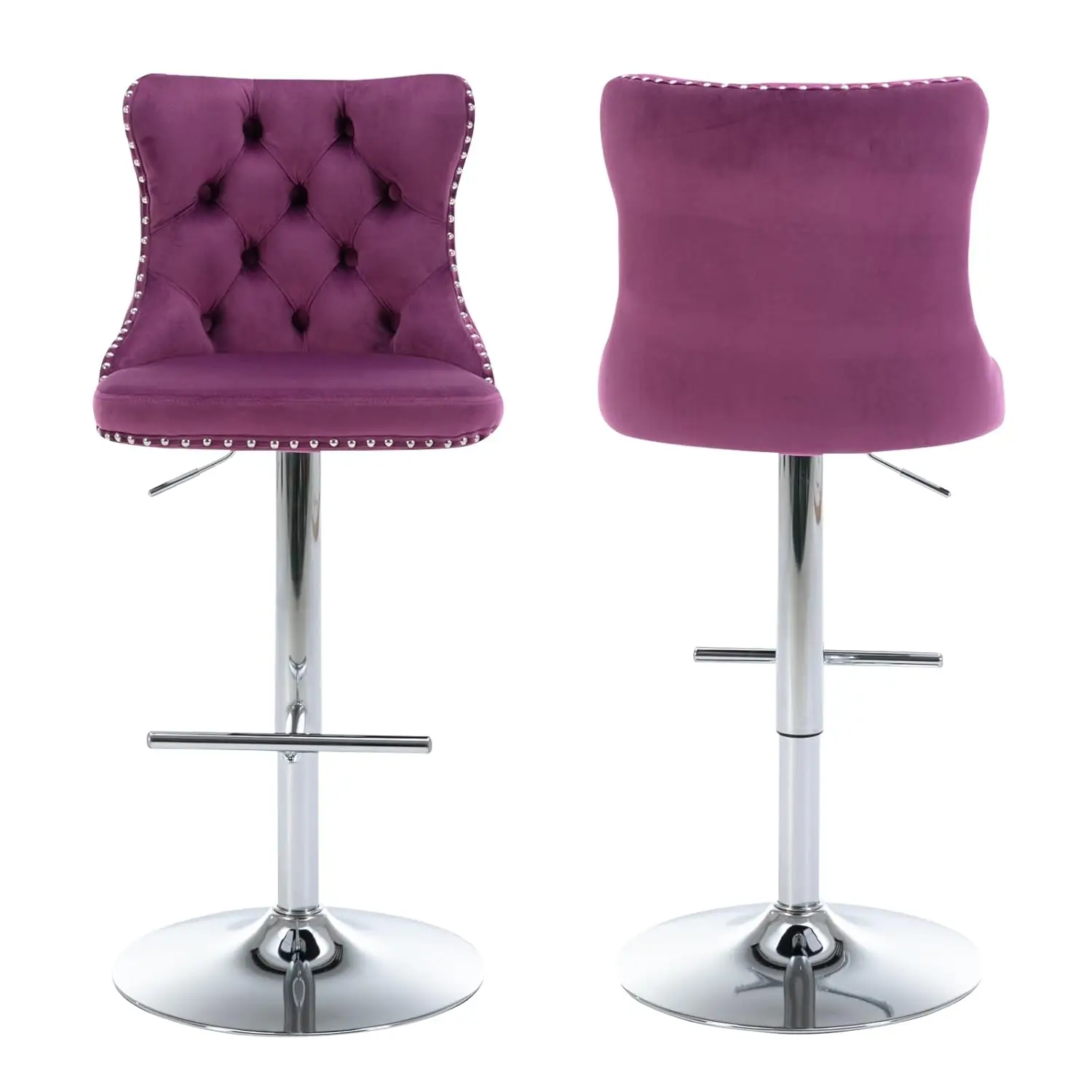 Bar Stools Set of 2, Adjustable Upholstered Counter Height Barstools with Back and Silver Footrest, Modern Velvet, Customized
Bar Stools Set of 2, Adjustable Upholstered Counter Height Barstools with Back and Silver Footrest, Modern Velvet, Customized