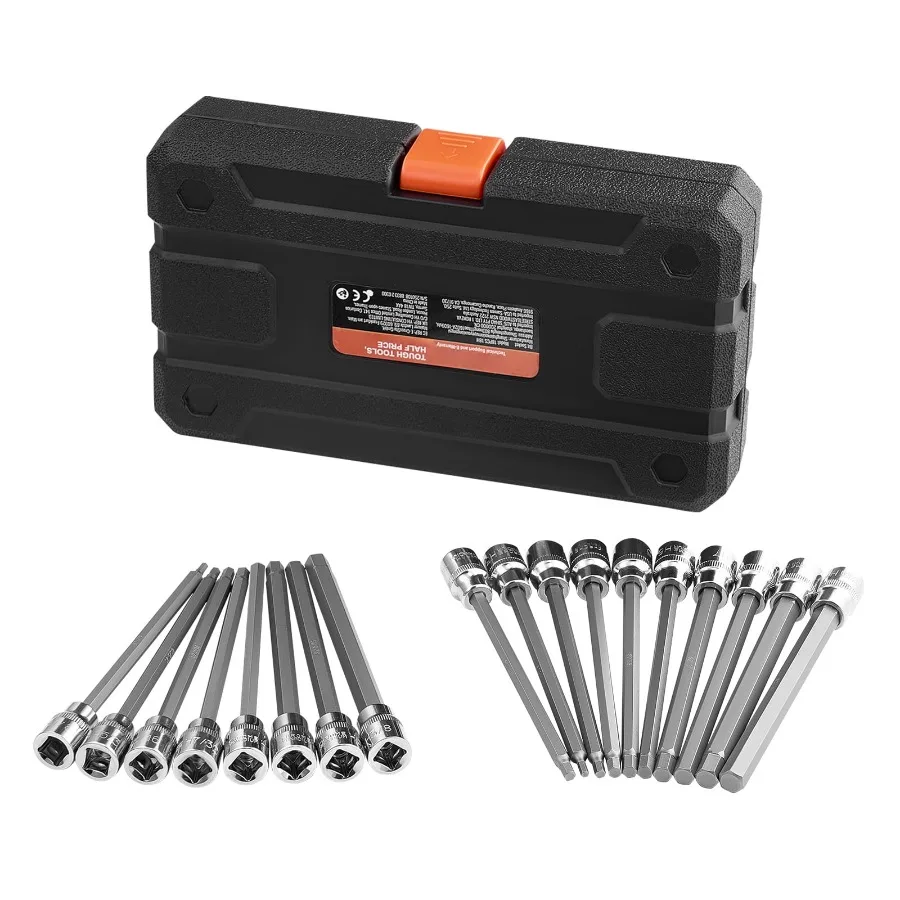 18-Piece Extra Long Hex Bit Socket Set for Automotive Repair DIY Projects, 3/8-Inch Drive, S2 Alloy Steel Cr-V Steel, SAE 1/8-I
18-Piece Extra Long Hex Bit Socket Set for Automotive Repair DIY Projects, 3/8-Inch Drive, S2 Alloy Steel Cr-V Steel, SAE 1/8-I