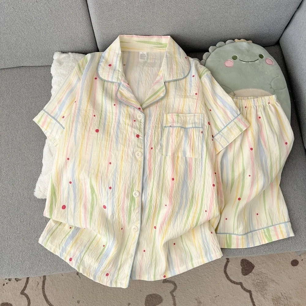 Soft Cloud Cotton Pajama Set Lightweight Breathable Loungewear Set Chest Pocket Pastel Print Short Sleeve Pajamas Sleeping
Soft Cloud Cotton Pajama Set Lightweight Breathable Loungewear Set Chest Pocket Pastel Print Short Sleeve Pajamas Sleeping