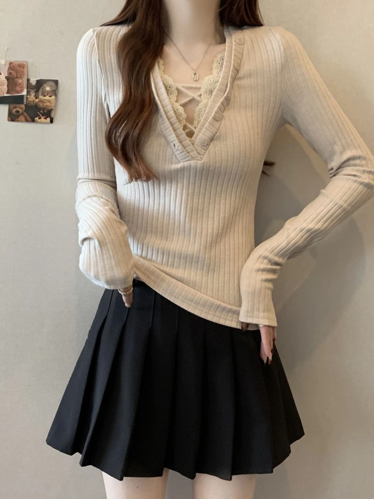 Oversized Fashion Design T Shirts Solid Color Long Sleeve Bandage Lace Tops Spring Female Slim 2025 All Match Women's Clothing
Oversized Fashion Design T Shirts Solid Color Long Sleeve Bandage Lace Tops Spring Female Slim 2025 All Match Women's Clothing