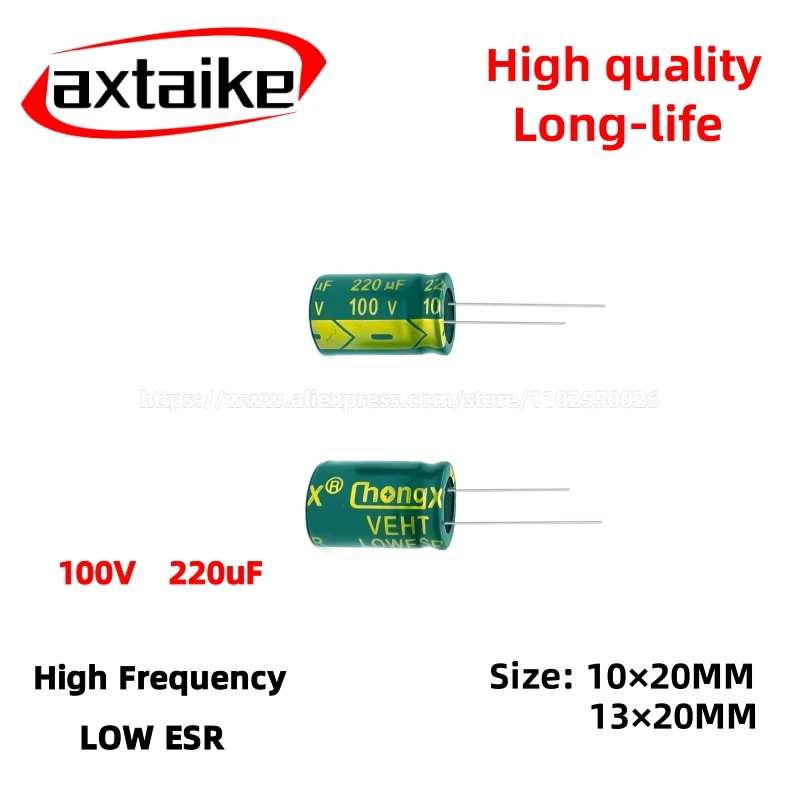 10PCS 100V220uF Aluminum Capacitor, High Frequency Low ESR 105°C Radial for Power Supply Long-life 10×20MM 13×20MM
10PCS 100V220uF Aluminum Capacitor, High Frequency Low ESR 105°C Radial for Power Supply Long-life 10×20MM 13×20MM
