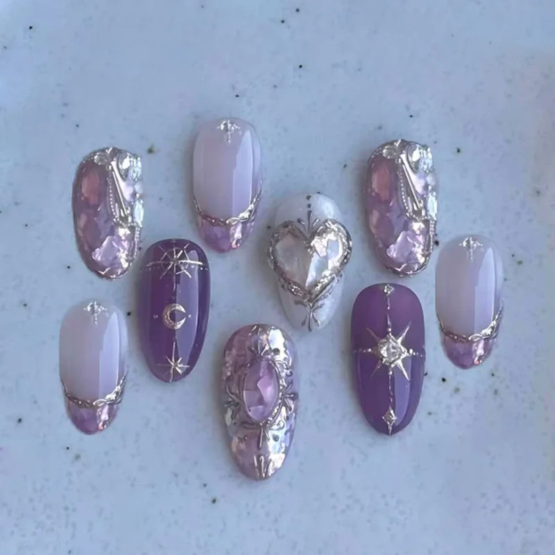24pcs Diamond Love Design Nails Sets Press on Purple Short Almond False Nails Tips Wearable Rhinestone French Oval Fake Nail Art
24pcs Diamond Love Design Nails Sets Press on Purple Short Almond False Nails Tips Wearable Rhinestone French Oval Fake Nail Art