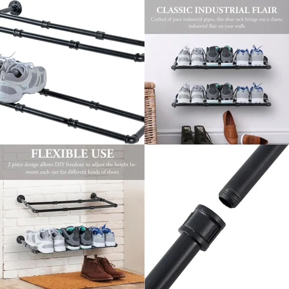 Пара настенных полков для обуви из матовой черной металлической трубы, компактное хранилище на 6 пар, идеально подходит для шкафов, грязевых комнат и входе.
Пара настенных полков для обуви из матовой черной металлической трубы, компактное хранилище на 6 пар, идеально подходит для шкафов, грязевых комнат и входе.