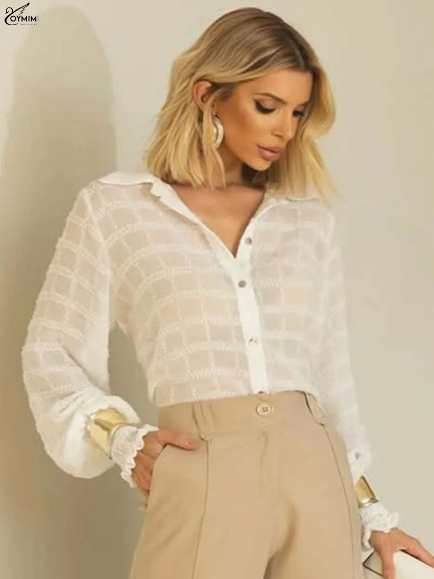 Oymimi Fashion White Slim Women's Shirt Elegant Turn-Down Collar Long Sleeve Blouses Casual Single Breasted Translucent Shirts
Oymimi Fashion White Slim Women's Shirt Elegant Turn-Down Collar Long Sleeve Blouses Casual Single Breasted Translucent Shirts