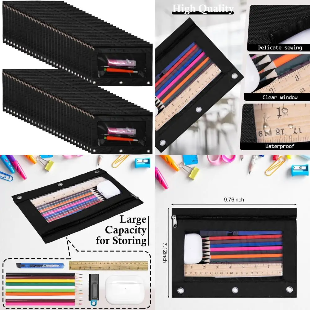 60 Pack Zipper Pencil Case with Clear Window for 3-Ring Binder - School and Office Supplies Organizer
60 Pack Zipper Pencil Case with Clear Window for 3-Ring Binder - School and Office Supplies Organizer