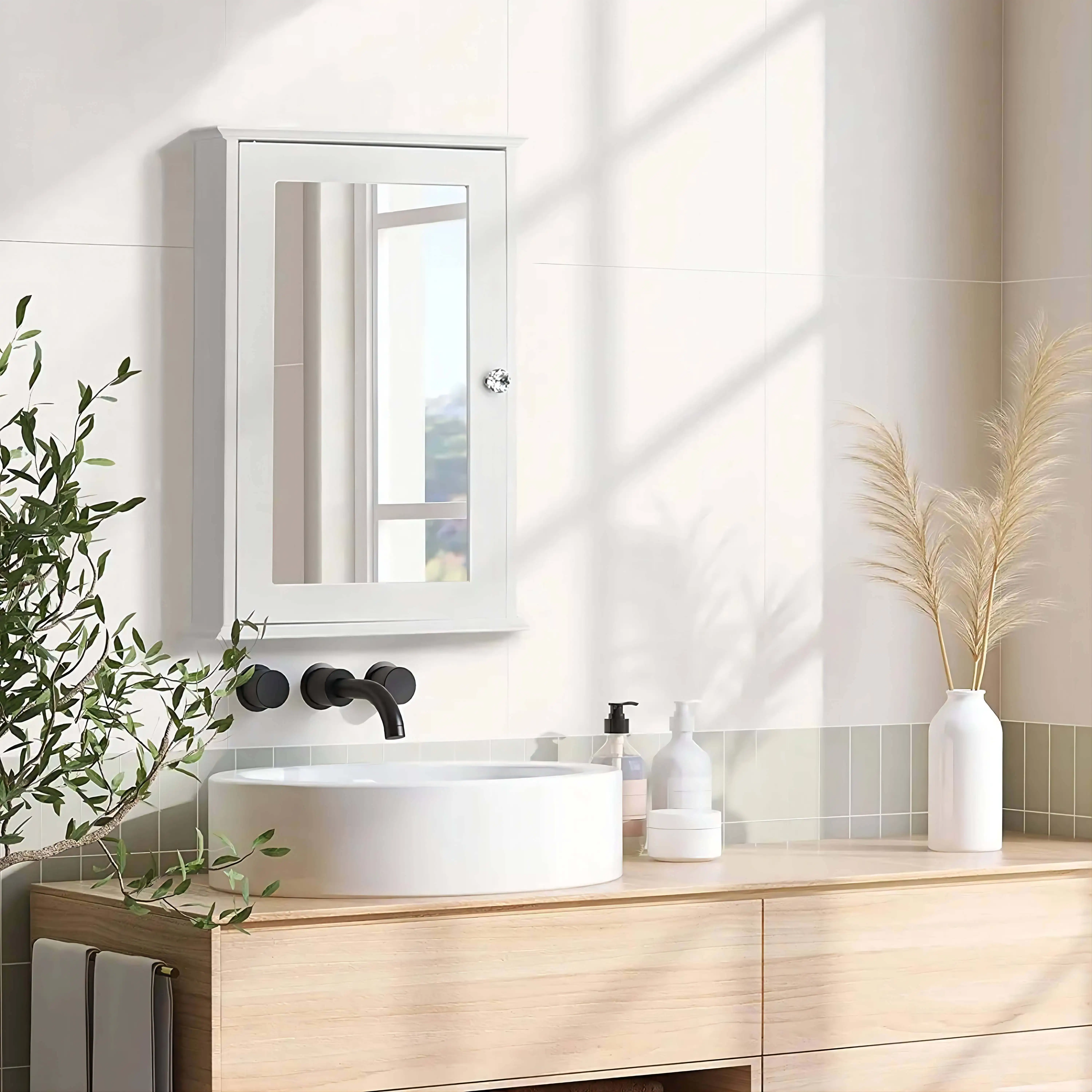 White Wall-Mounted Bathroom Storage Unit, Medicine Cabinet Featuring a Mirror Door And Adjustable Shelves, Suitable for Kitchens
White Wall-Mounted Bathroom Storage Unit, Medicine Cabinet Featuring a Mirror Door And Adjustable Shelves, Suitable for Kitchens