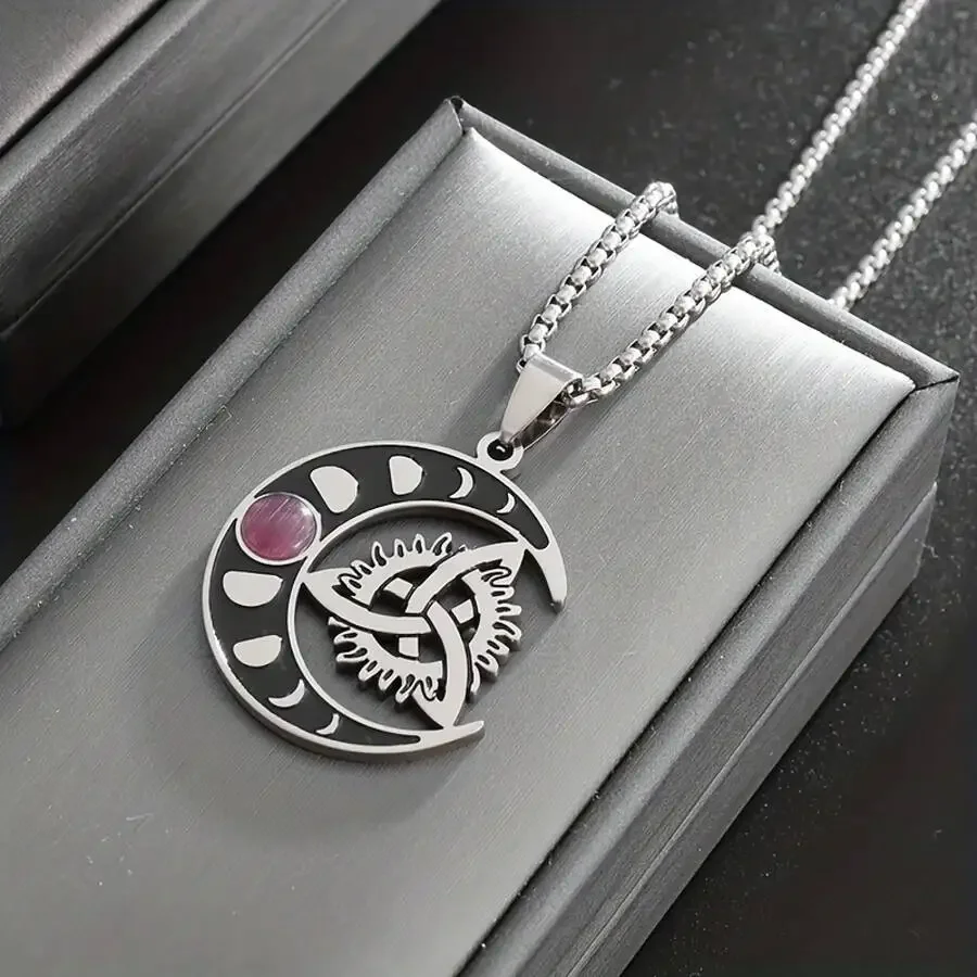 Stainless Steel Celtic Trinity Knot Red Gemstone Moon Pendant Necklace For Adults
Stainless Steel Celtic Trinity Knot Red Gemstone Moon Pendant Necklace For Adults