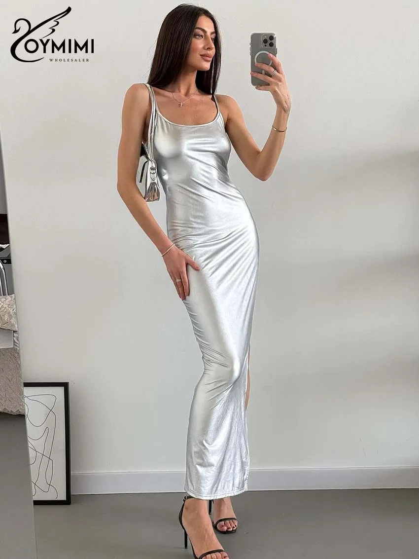 Oymimi Elegant Silver Slim Women's Dress Fashion Spaghetti Strap Open Back Ankle-Length Dresses Casual Straight Side Slit Dress
Oymimi Elegant Silver Slim Women's Dress Fashion Spaghetti Strap Open Back Ankle-Length Dresses Casual Straight Side Slit Dress