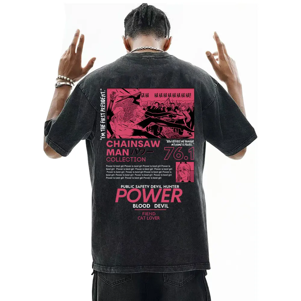 Vintage Washed Anime Chainsaw Man Power Graphic T-shirt Men Women Casual Cotton T Shirts Male Cartoon Oversized Tees Fans Gift
Vintage Washed Anime Chainsaw Man Power Graphic T-shirt Men Women Casual Cotton T Shirts Male Cartoon Oversized Tees Fans Gift