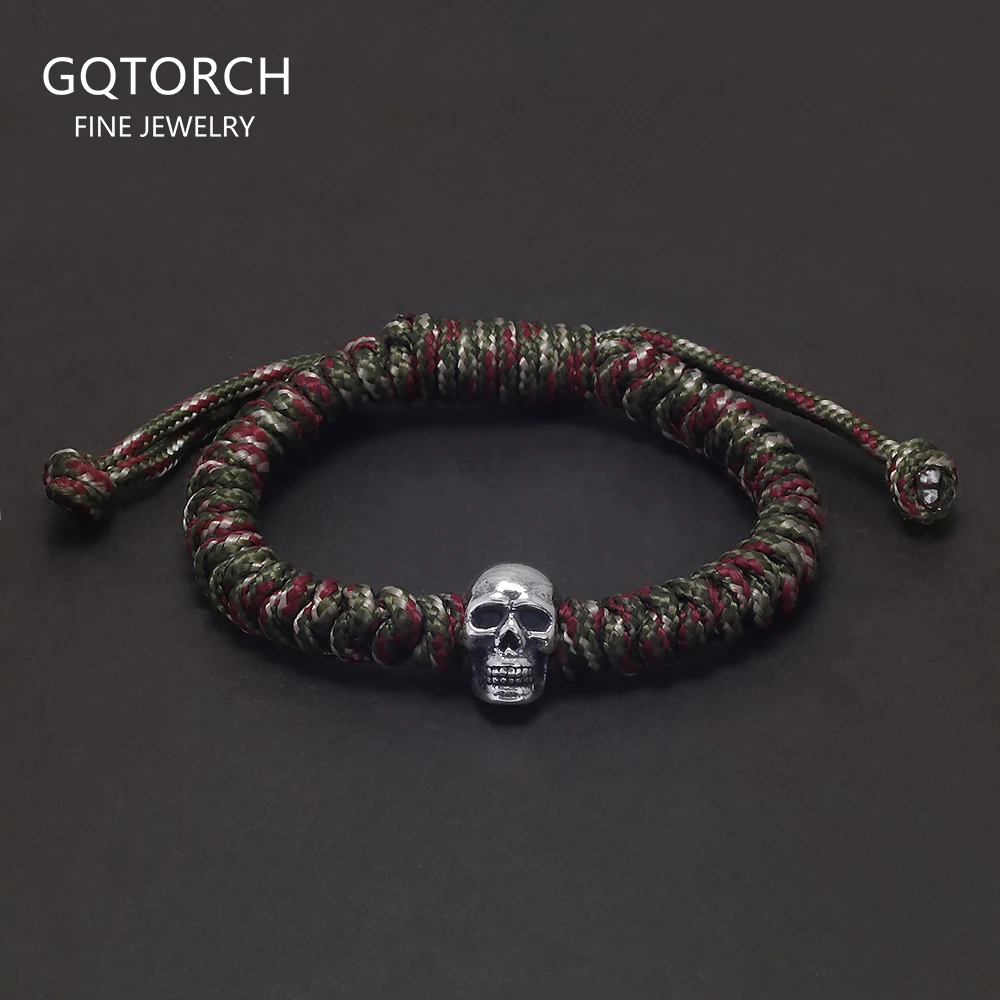 7/8mm Handmade 999 Pure Silver Skull Charm Braided Rope Bracelet Wristband Military Green and Black Color Punk Retro Jewelry
7/8mm Handmade 999 Pure Silver Skull Charm Braided Rope Bracelet Wristband Military Green and Black Color Punk Retro Jewelry