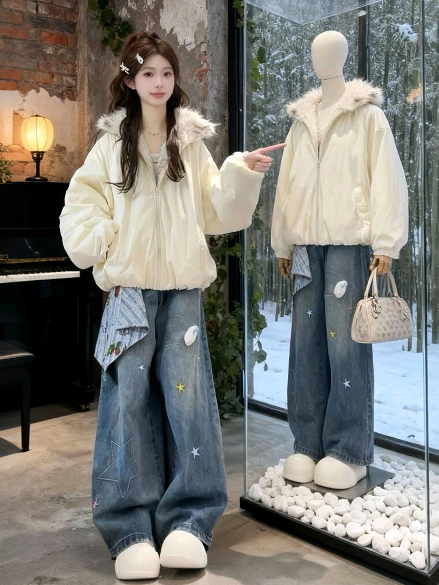 Warm Cotton Jacket And Jeans Set plus Size Women's Fashionable Casual Style Winter Outfit High Waist Trousers Zipper Closure
Warm Cotton Jacket And Jeans Set plus Size Women's Fashionable Casual Style Winter Outfit High Waist Trousers Zipper Closure