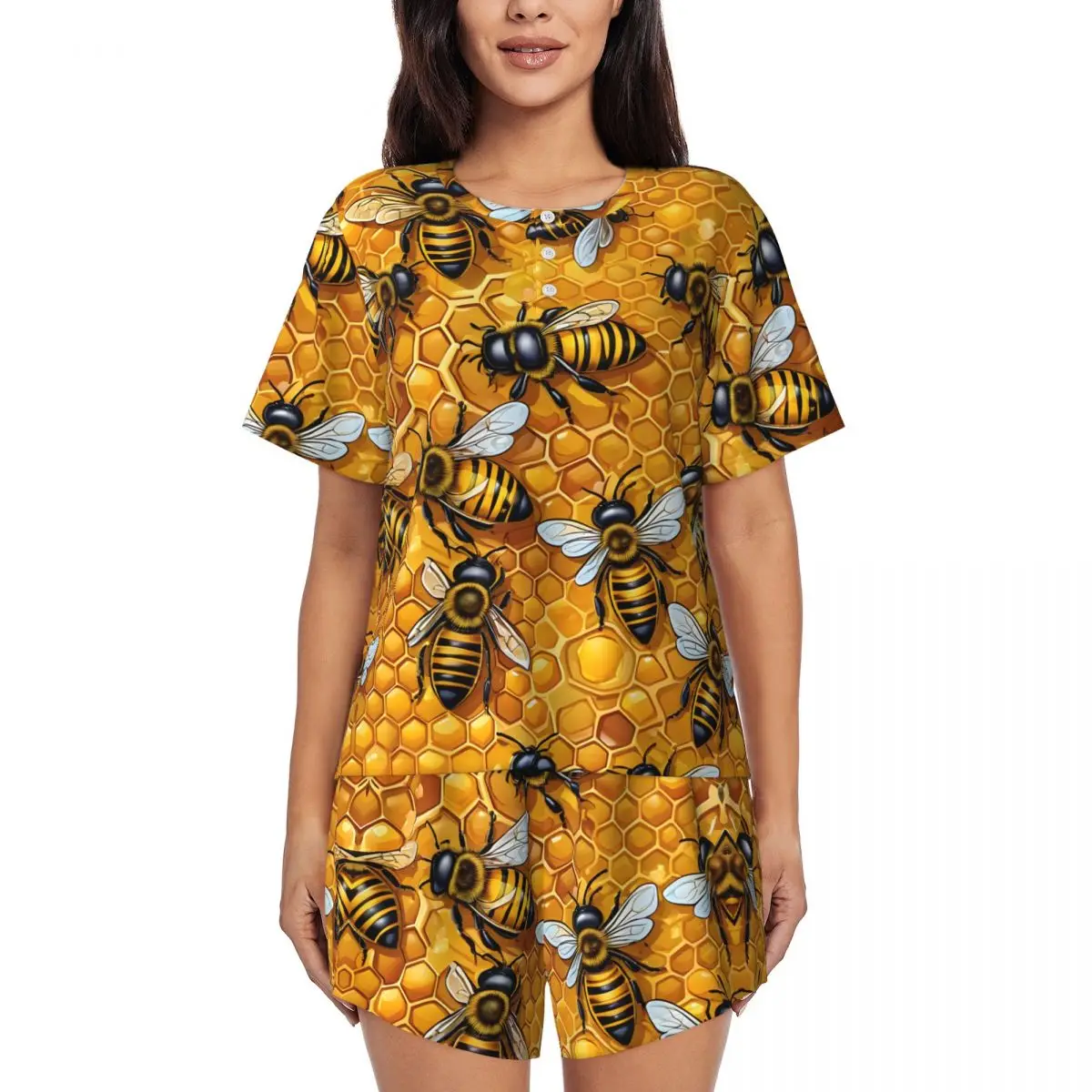 Пижамный комплект Honey Bees, женская одежда для сна с короткими рукавами, домашняя одежда, комплект из 2 предметов, пижамы
Пижамный комплект Honey Bees, женская одежда для сна с короткими рукавами, домашняя одежда, комплект из 2 предметов, пижамы