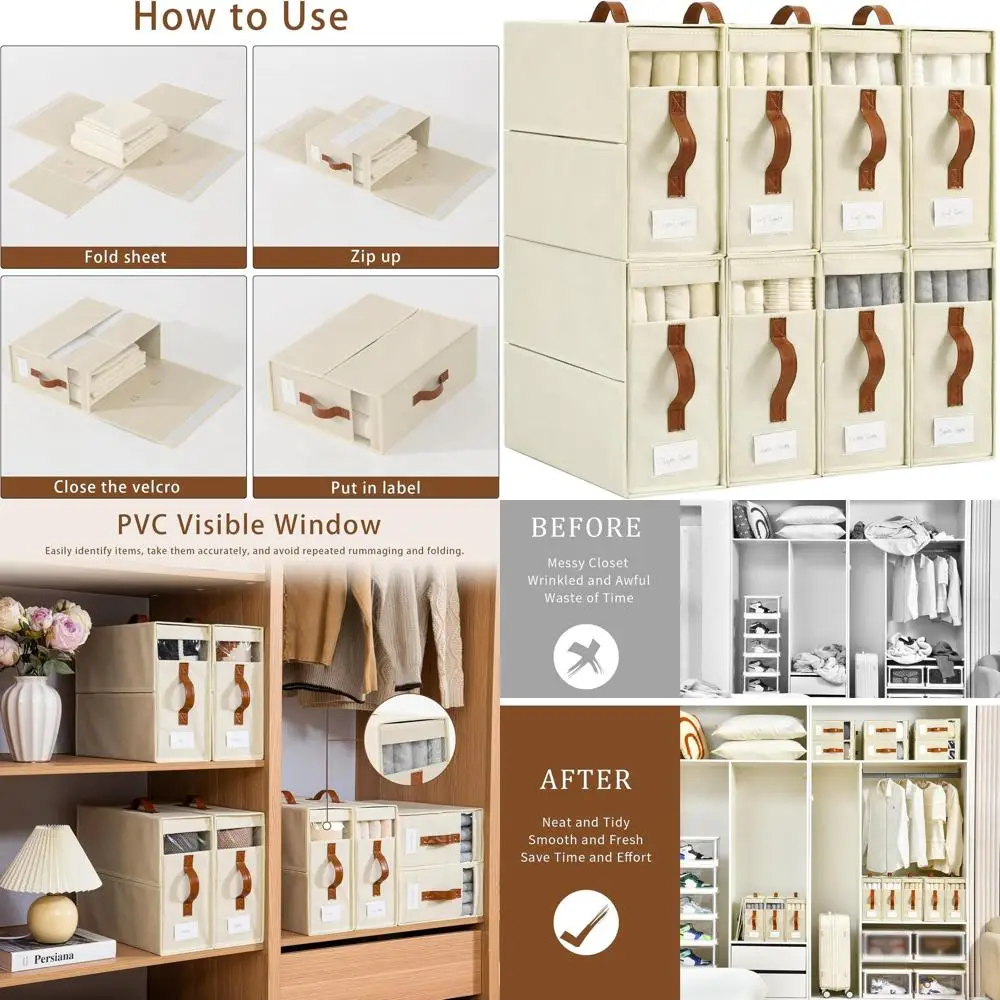 Набор из 8 льняных органайзеров для хранения постельного белья, идеально подходит для двуспальных и королевских кроватей, пододеяльников и наволочек.
Набор из 8 льняных органайзеров для хранения постельного белья, идеально подходит для двуспальных и королевских кроватей, пододеяльников и наволочек.