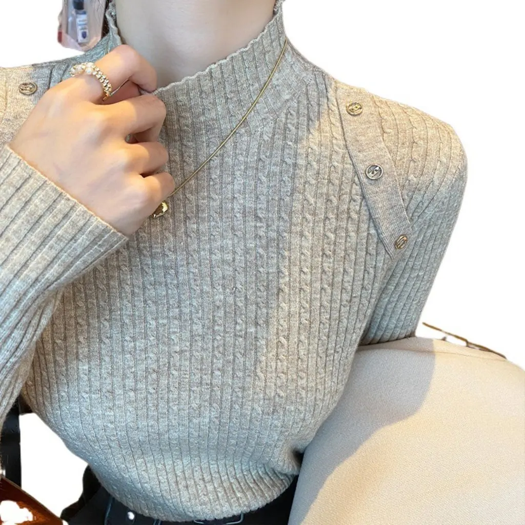 Women's Slim Fit Half Turtleneck Sweater Solid Color Bottoming Top Western Style All-Matching Autumn Winter Inner Wear New 
Women's Slim Fit Half Turtleneck Sweater Solid Color Bottoming Top Western Style All-Matching Autumn Winter Inner Wear New