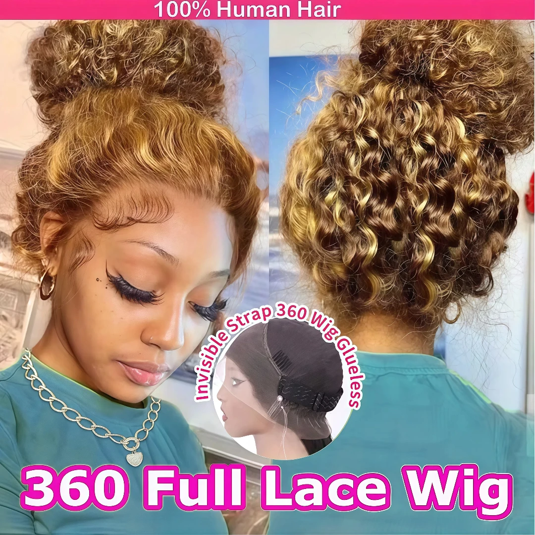 4/27 Highlight Ombre Curly 360 Full Hd Lace Front Wig Honey Blonde Deep Wave Frontal Wig With Invisi Drawstring Human Hair Wigs 
4/27 Highlight Ombre Curly 360 Full Hd Lace Front Wig Honey Blonde Deep Wave Frontal Wig With Invisi Drawstring Human Hair Wigs