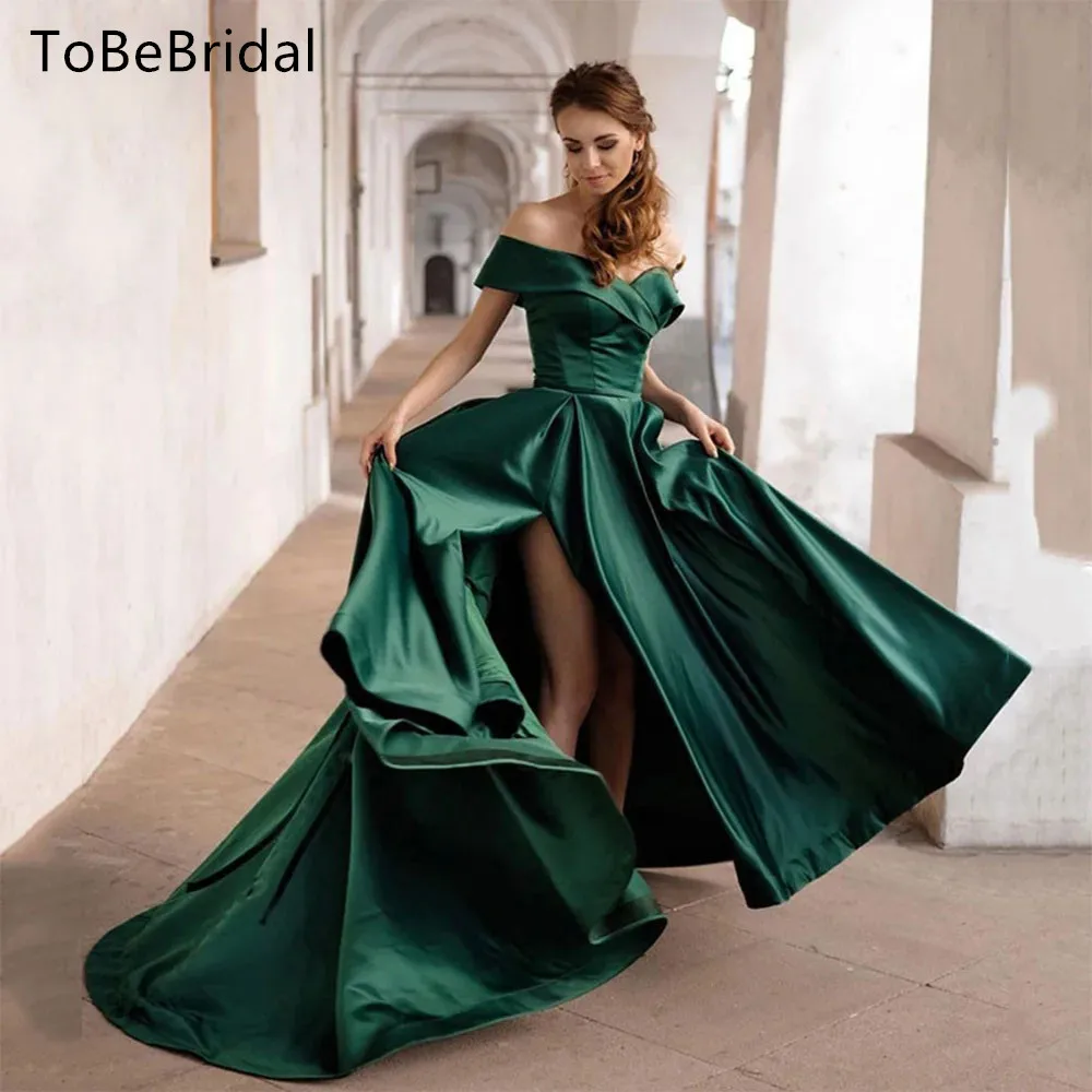 Sexy Off Shoulder Women's Prom Dress Green Satin A-Line Open Back High Split Formal Evening Gown Elegant Party Dresses 2024
Sexy Off Shoulder Women's Prom Dress Green Satin A-Line Open Back High Split Formal Evening Gown Elegant Party Dresses 2024