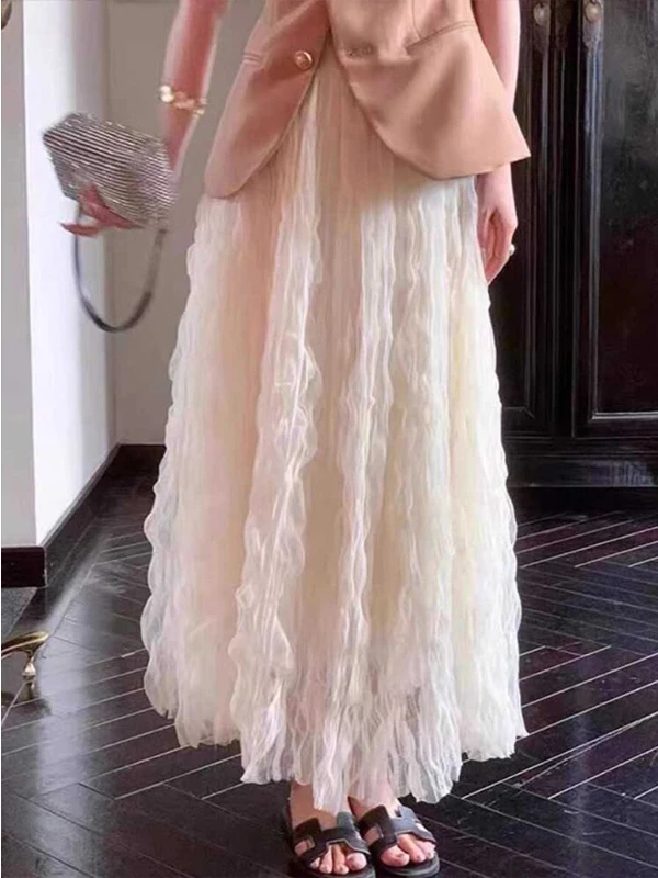 Spring 2026 High Waist A-Line Midi Skirt Women's Pleated Netting Skirt Teenage Girls Polyester Fabric Korean Style
Spring 2026 High Waist A-Line Midi Skirt Women's Pleated Netting Skirt Teenage Girls Polyester Fabric Korean Style