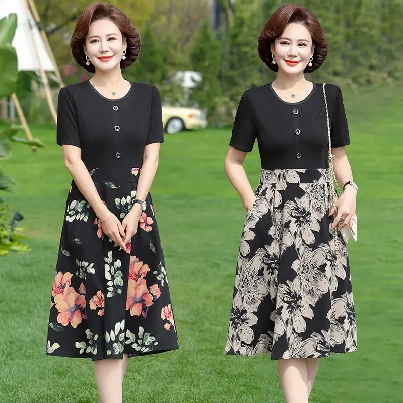 Elegant Midlife Mommy Dress Fake Two-Piece Short Sleeve Fashionable Middle-Aged Women Summer New Style Midi Skirt
Elegant Midlife Mommy Dress Fake Two-Piece Short Sleeve Fashionable Middle-Aged Women Summer New Style Midi Skirt