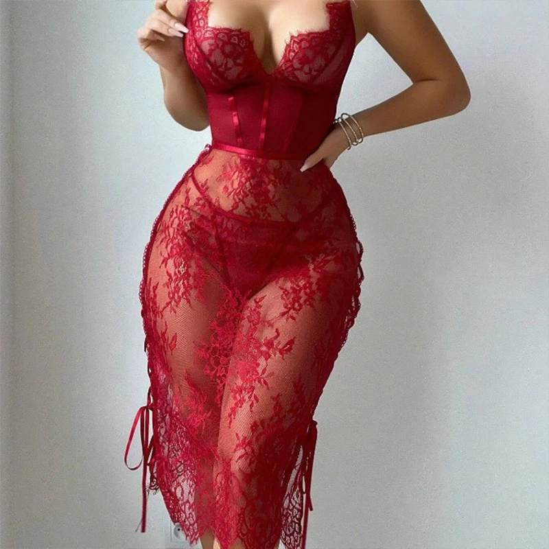 Sexy Red Lace Hollow out Bridesmaid Dress Women's Underwear Exposing Chest And Buttocks Special Use Clothing
Sexy Red Lace Hollow out Bridesmaid Dress Women's Underwear Exposing Chest And Buttocks Special Use Clothing
