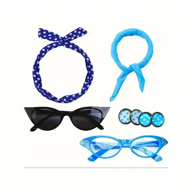 PESENAR 50's outfit including chiffon scarf cat-eye glasses bandana Headscarf earrings 6-piece set for ladies holiday party
PESENAR 50's outfit including chiffon scarf cat-eye glasses bandana Headscarf earrings 6-piece set for ladies holiday party