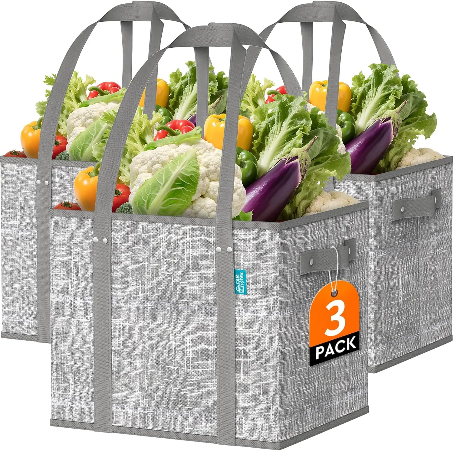 Reusable Grocery Bags, Large Foldable Shopping Tote with Reinforced Handles & Hard Bottom, 3 Pack, Grey
Reusable Grocery Bags, Large Foldable Shopping Tote with Reinforced Handles & Hard Bottom, 3 Pack, Grey