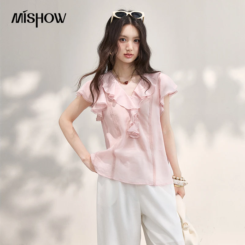 MISHOW Women's Pink Lyocell Ramie Blend Blouse 2026 Summer V Neck Ruffle Trim Lace Edge Tops Elegant Casual Blouses MXF27X2714
MISHOW Women's Pink Lyocell Ramie Blend Blouse 2026 Summer V Neck Ruffle Trim Lace Edge Tops Elegant Casual Blouses MXF27X2714