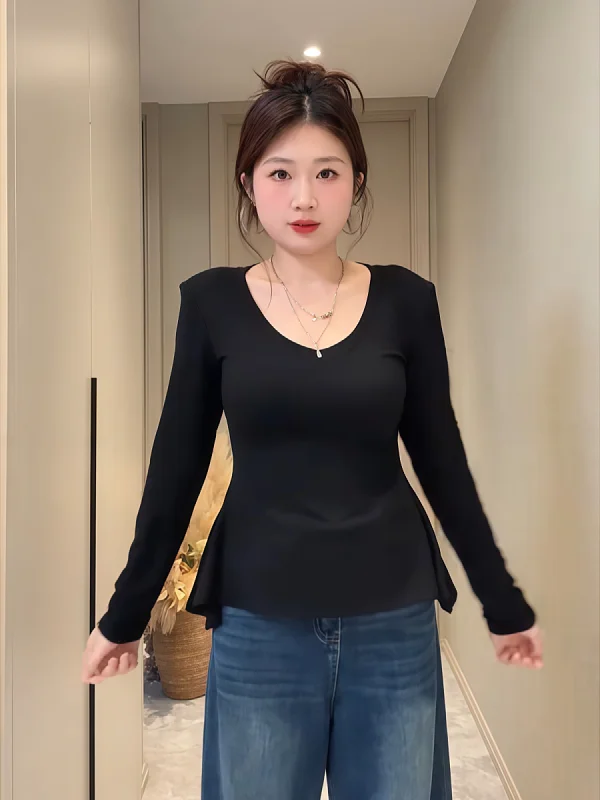 Новый женский топ больших размеров, приталенный, в корейском стиле, с глубоким V-образным вырезом, длинными рукавами, асимметричным кроем на талии, для ранней осени, стройнящий
Новый женский топ больших размеров, приталенный, в корейском стиле, с глубоким V-образным вырезом, длинными рукавами, асимметричным кроем на талии, для ранней осени, стройнящий