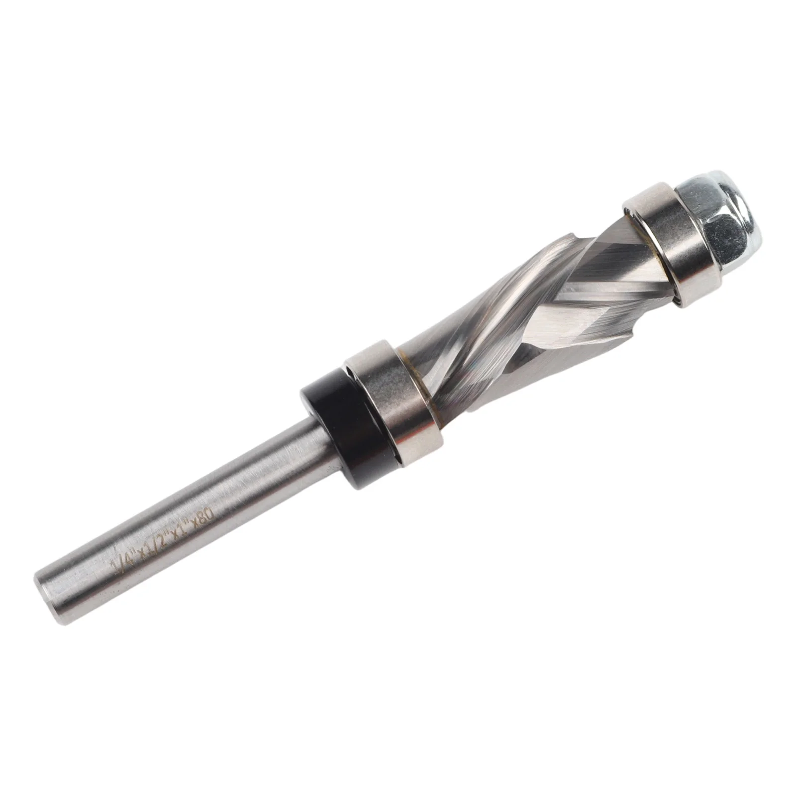 Smooth Finish Dual Bearing Spiral Router Bit Designed to Reduce Fraying and Splintering During Use with a Standard Shank Size
Smooth Finish Dual Bearing Spiral Router Bit Designed to Reduce Fraying and Splintering During Use with a Standard Shank Size