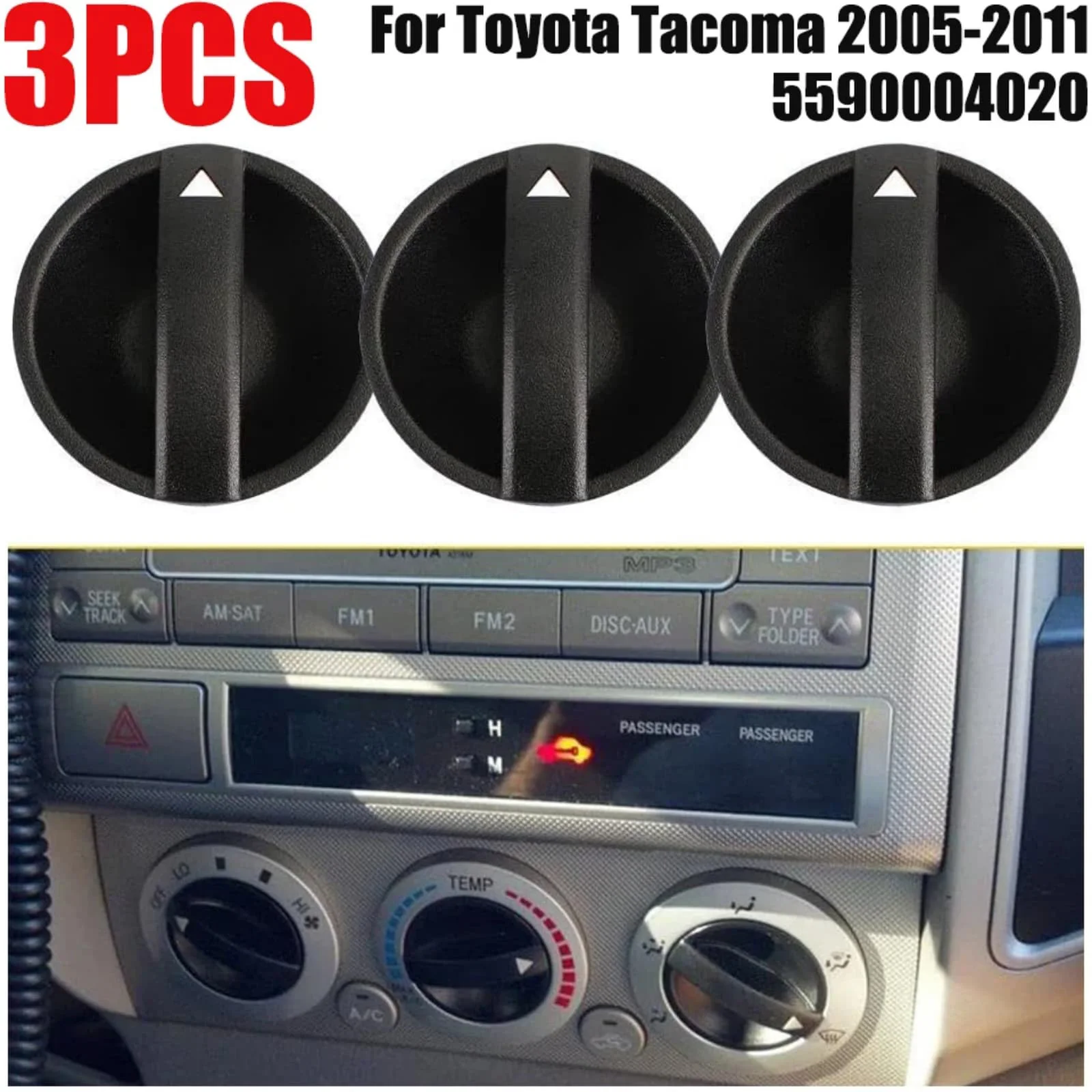 3Pcs/Set Vehicle HVAC Heater Control Knob A/C Air Condition Accessories 55900-04020 Replacement For Toyota Tacoma 2005-2011
3Pcs/Set Vehicle HVAC Heater Control Knob A/C Air Condition Accessories 55900-04020 Replacement For Toyota Tacoma 2005-2011