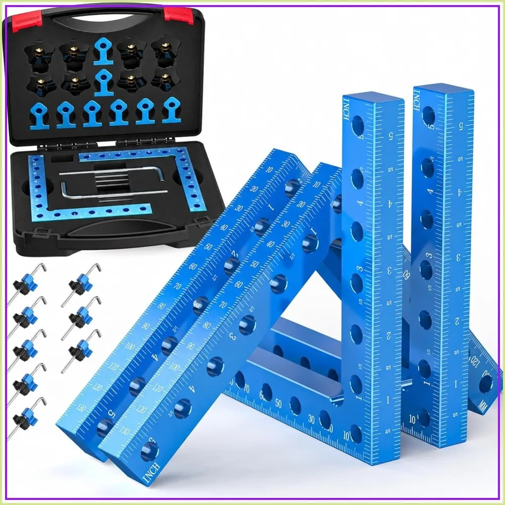 Professional 90 Degree Corner Clamp Set, CNC Aluminum Right Angle Clamp 140mm/5.5", Precision Woodworking Clamps with Dual Scale, L-Shaped Screws, Ideal for DIY, Cabinet, Box & Frame Assembly
Professional 90 Degree Corner Clamp Set, CNC Aluminum Right Angle Clamp 140mm/5.5", Precision Woodworking Clamps with Dual Scale, L-Shaped Screws, Ideal for DIY, Cabinet, Box & Frame Assembly