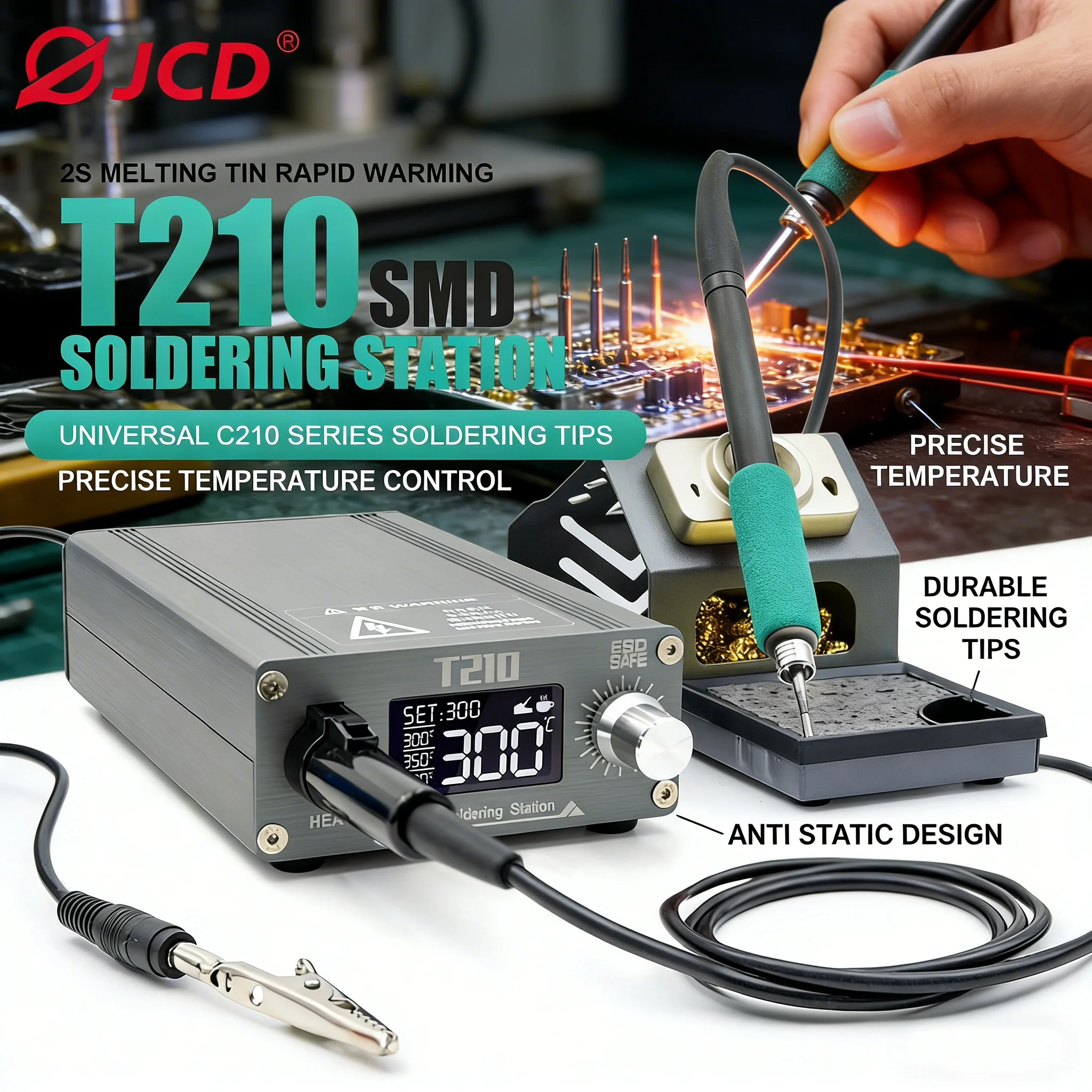 Professional JCD T210 SMD Soldering Station 75W Adjustable Temp Auto Sleep Welding Tool For Electronic Repair Universal C210 Tip
Professional JCD T210 SMD Soldering Station 75W Adjustable Temp Auto Sleep Welding Tool For Electronic Repair Universal C210 Tip
