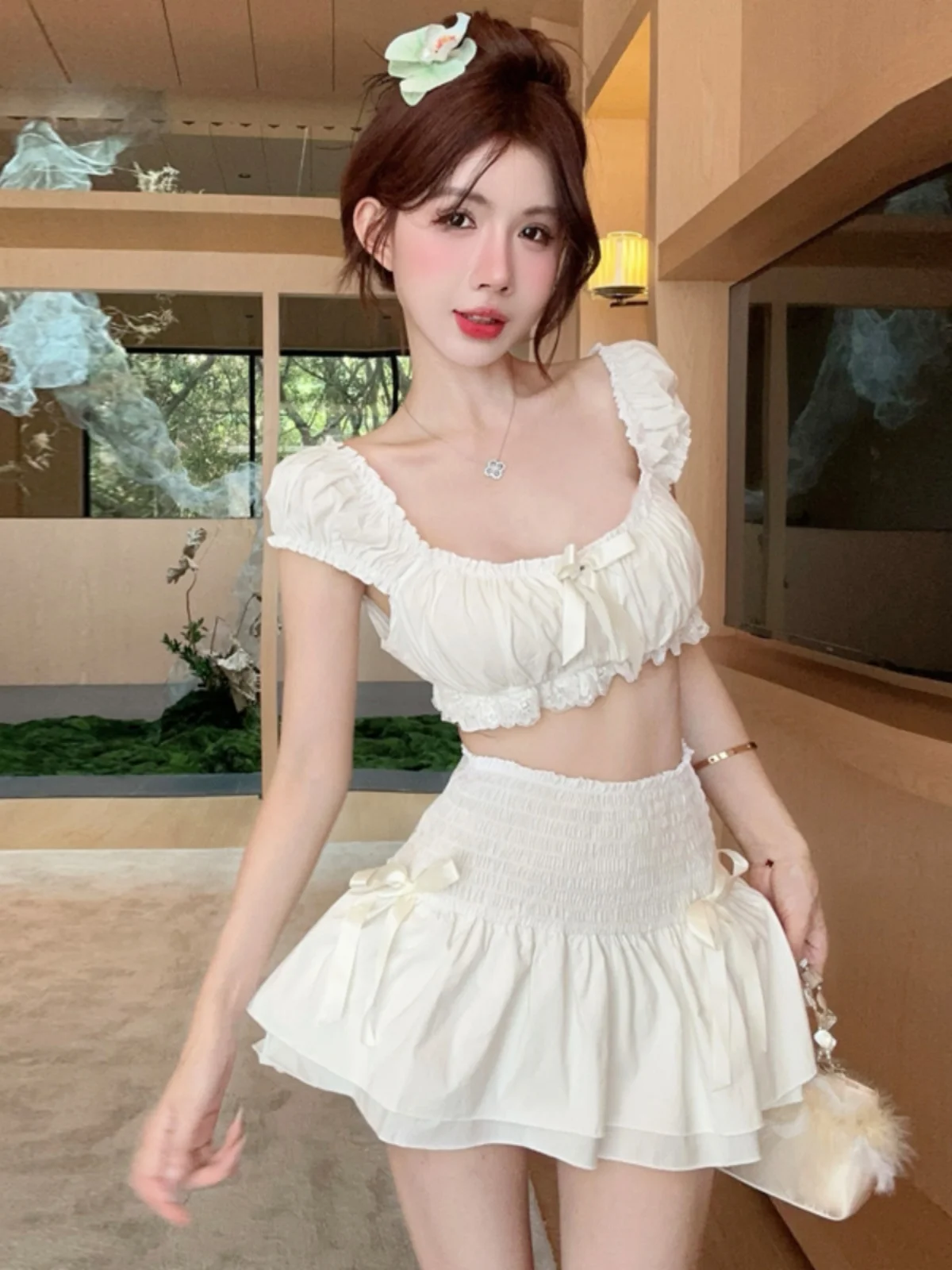 Pure Desire Style Square Collar Short Bubble Sleeve Slim Fit Top with Knot Half Skirt Sexy Two Piece Set for Women
Pure Desire Style Square Collar Short Bubble Sleeve Slim Fit Top with Knot Half Skirt Sexy Two Piece Set for Women
