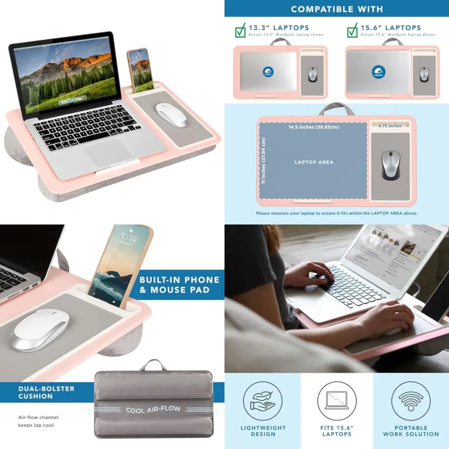 Home Office Lap Desk with Device Ledge, Mouse Pad, and Phone Holder - Pink - Fits up to 15.6 Inch Laptops
Home Office Lap Desk with Device Ledge, Mouse Pad, and Phone Holder - Pink - Fits up to 15.6 Inch Laptops