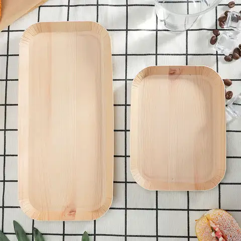 10 PCS Disposable Desserts Plates Wood Grain Tray Vegetable Dessert Plates Kitchen Dishes Ideal For Parties, Families, Outdoors