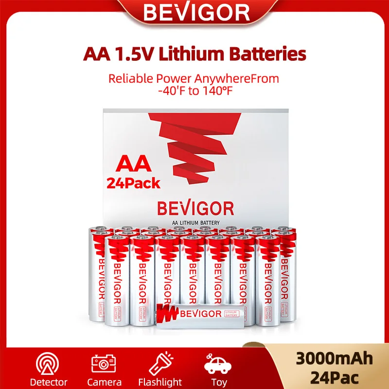 BEVIGOR AA Batteries 24 PCS Long Lasting 1.5V 3000mAh AA Lithium Batteries For Blink Camera Flashlight Microphone Alarm System
BEVIGOR AA Batteries 24 PCS Long Lasting 1.5V 3000mAh AA Lithium Batteries For Blink Camera Flashlight Microphone Alarm System