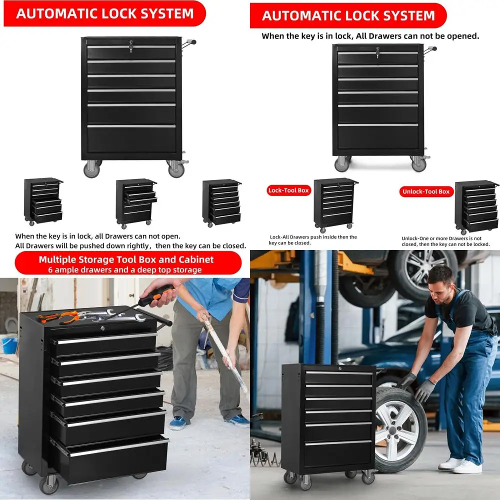 Large Rolling Tool Chest Cabinet with Lock, Heavy-Duty Metal Storage Box on Wheels, Black
Large Rolling Tool Chest Cabinet with Lock, Heavy-Duty Metal Storage Box on Wheels, Black