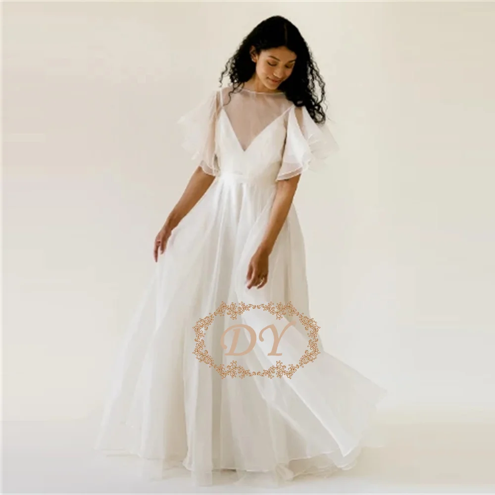 DY Simple Organza Wedding Dress With Batwing Sleeves A-line Elegant Bridal Gowns Backless Boho vestido de noiva Customized
DY Simple Organza Wedding Dress With Batwing Sleeves A-line Elegant Bridal Gowns Backless Boho vestido de noiva Customized