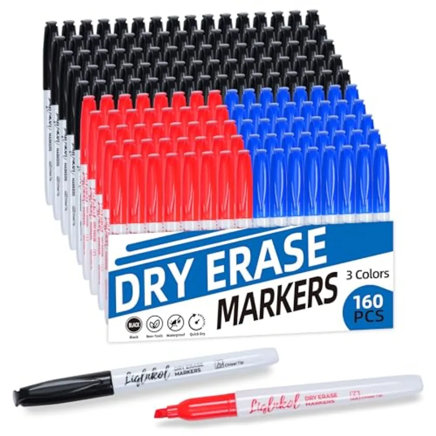 Dry Erase Markers Bulk 160 Pack 3 Assorted Colors, Chisel Tip Whiteboard Markers for Home and Office Pens of 80 Black 40 Red an
Dry Erase Markers Bulk 160 Pack 3 Assorted Colors, Chisel Tip Whiteboard Markers for Home and Office Pens of 80 Black 40 Red an