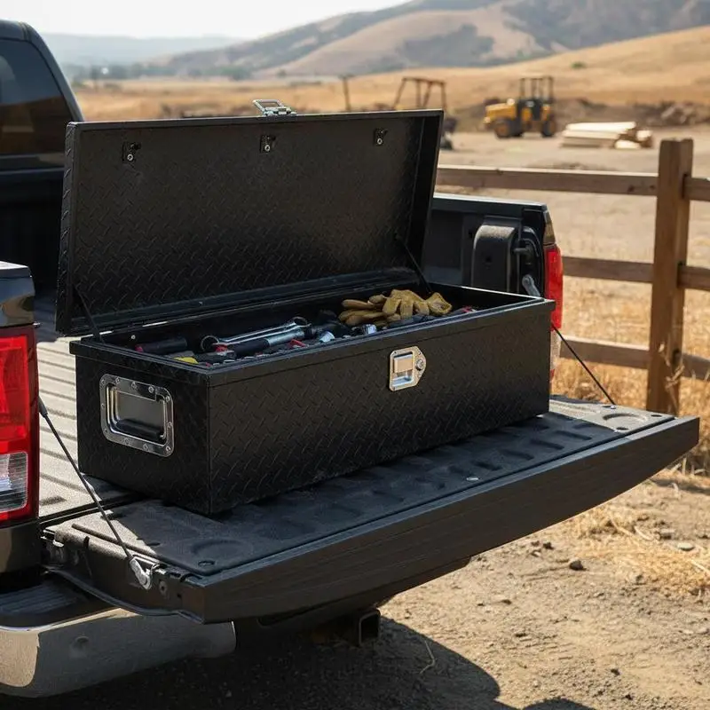 Rigid Aluminum Cargo Trunk 39"x13"x10" For Pickup Truck Bed RV Trailer, Side Handle Keyed Lock Diamond Plate Pattern Textured Black Finish
Rigid Aluminum Cargo Trunk 39"x13"x10" For Pickup Truck Bed RV Trailer, Side Handle Keyed Lock Diamond Plate Pattern Textured Black Finish