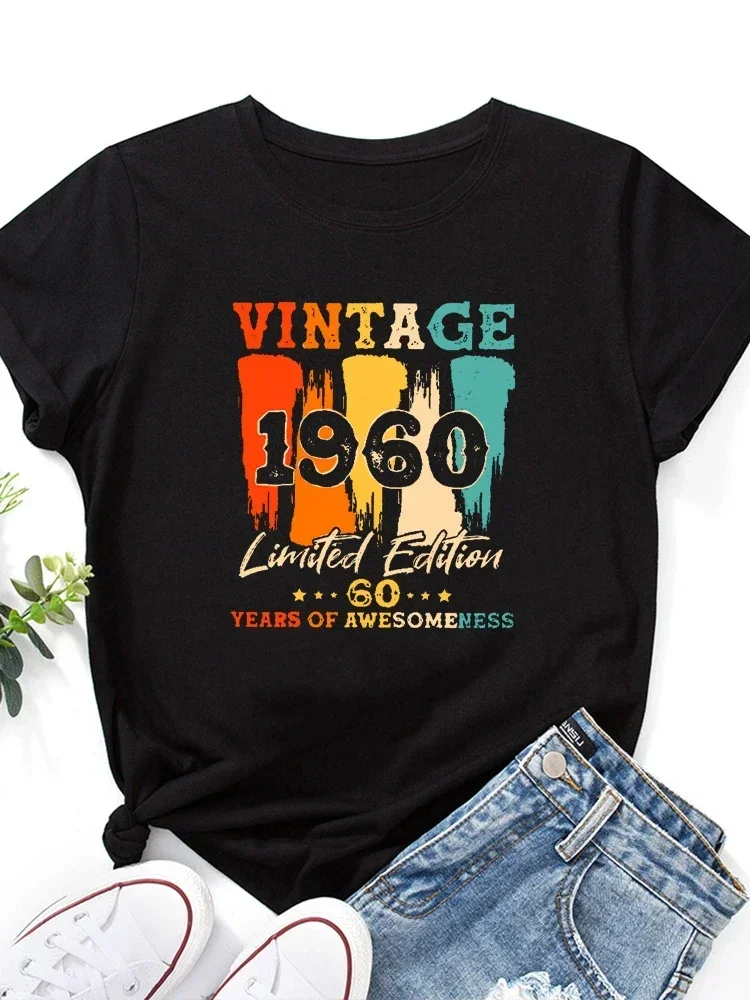 Vintage 1960 Letter Print Women T Shirt Short Sleeve O Neck Loose Women Tshirt Ladies Tee Shirt Tops Clothes
Vintage 1960 Letter Print Women T Shirt Short Sleeve O Neck Loose Women Tshirt Ladies Tee Shirt Tops Clothes