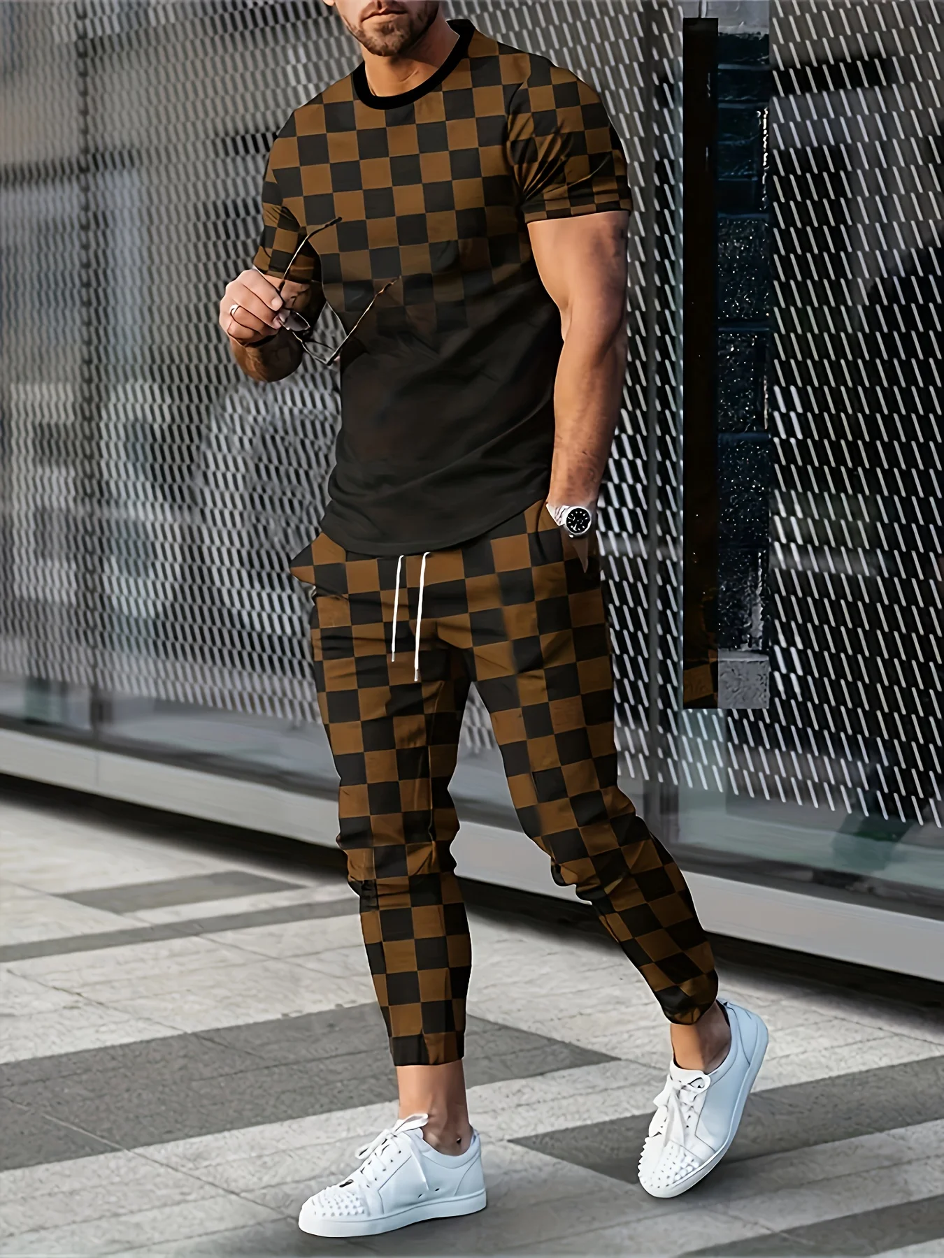 2026 Summer New Men's Short-Sleeved Long Pants Set with 3D Check Pattern Print for Street Casual Comfort and Softness
2026 Summer New Men's Short-Sleeved Long Pants Set with 3D Check Pattern Print for Street Casual Comfort and Softness