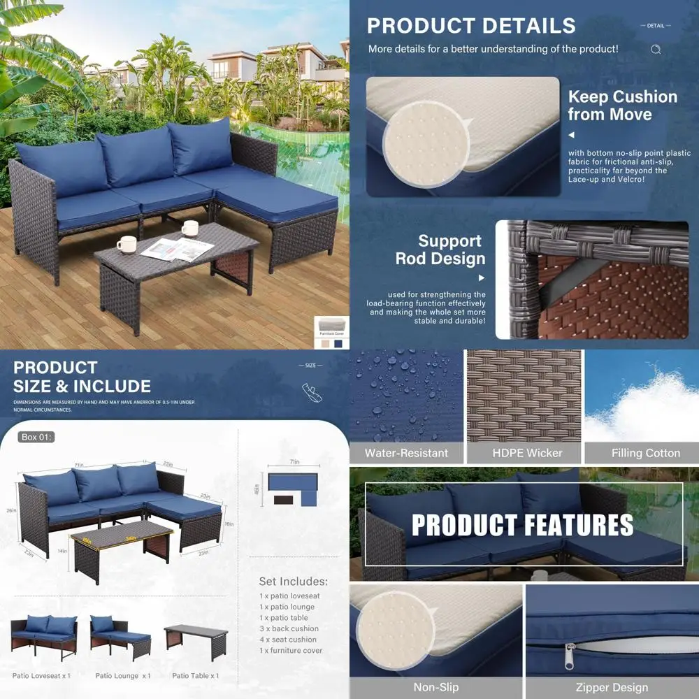 3-Piece Patio Furniture Set: Outdoor Sectional Sofa, Loveseat, and Coffee Table Conversation Area
3-Piece Patio Furniture Set: Outdoor Sectional Sofa, Loveseat, and Coffee Table Conversation Area